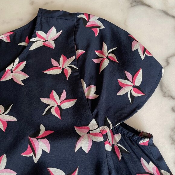 Joie Silk Navy and Floral Short Sleeve Blouse - Picture 6 of 8